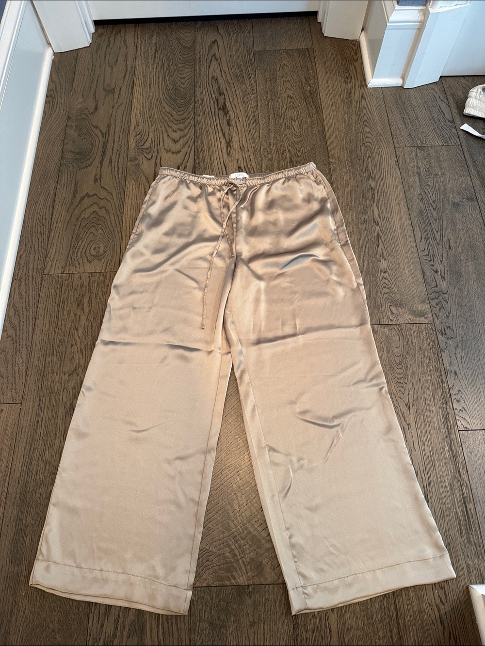 LOFT Beige Wide-Leg Satin Trousers